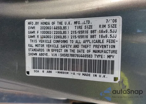 2006 Honda Cr-V Ex from USA, damaged, VIN SHSRD78876U446583